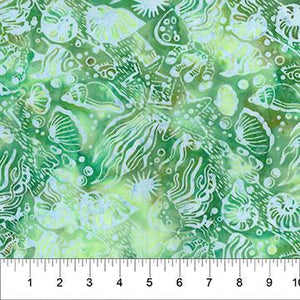 Northcott Fabrics Banyan Batiks Sea Life Seashells Green 80990-73