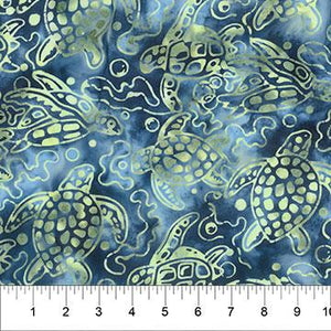 Northcott Fabrics Banyan Batiks Sea Life Turtles Indigo 80991-45