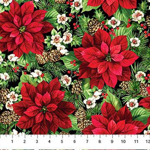 Northcott Fabrics Cardinal Christmas Poinsettias 25480-99