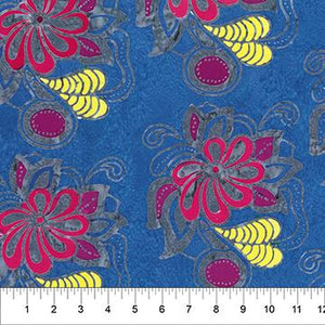 Northcott Fabrics Flower Power Blue Multi Flowers 80595-43