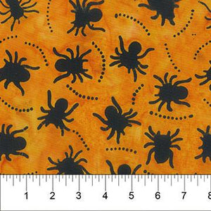 Northcott Fabrics Midnight Magic Batik Spiders Pumpkin 83002-58