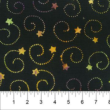 Northcott Fabrics Midnight Magic Batik Swirl Stars Black 83004-99