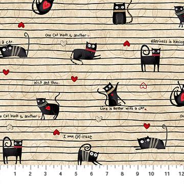 Northcott Fabrics No Ordinary Cats Cat Stripe Beige Multi 24404-12