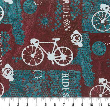 Northcott Fabrics Ride On III Bicycle Words Sangria 80350-26