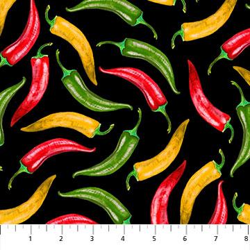 Northcott Fabrics Smokin' Hot Peppers Black 24809-99