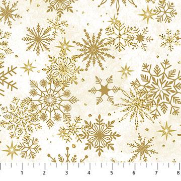Northcott Fabrics Stonehenge Christmas Joy Gold Snowflakes White 24774M-10
