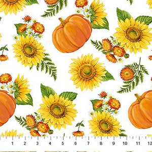 Northcott Fabrics Sunshine Harvest Fall Motifs White Multi 25457-10