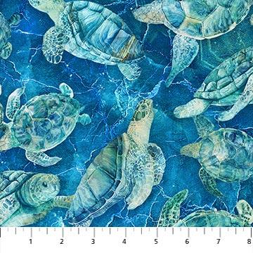 Northcott Fabrics Turtle Bay Scattered Turtles Indigo DP24717-48