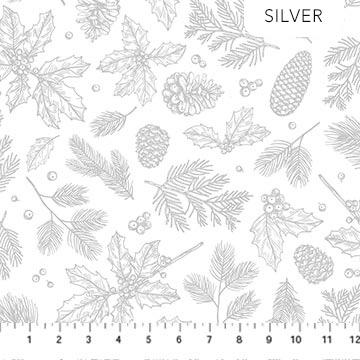 Northcott Fabrics Winterlude Frosted Foliage Silver 10342M-10