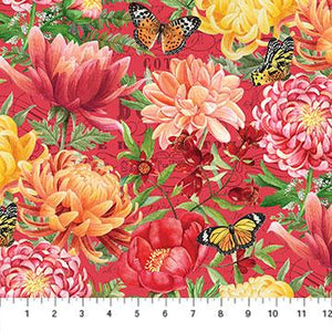 Northcott Morning Blossom Floral Red Multi 24917-24