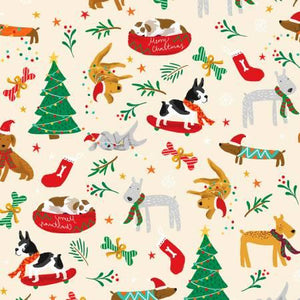 P&B Textiles Christmas Minatures II Cream Dogs 04729 MU