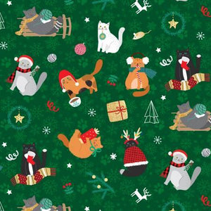 P&B Textiles Christmas Minatures II Green Cats 04726 GG