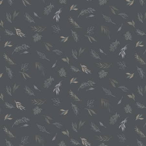 P&B Textiles Ethereal Forest Scattered Foliage Dark Grey EFOR 04609 S