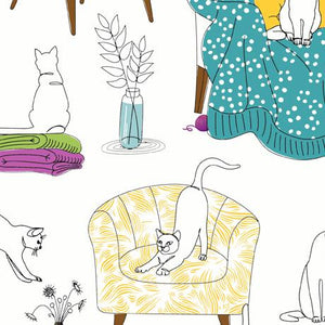 QT Fabrics Cat Flat Cats on Chairs White 1649 29330 Z