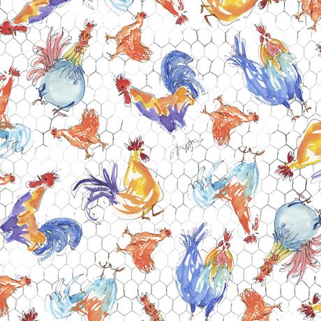 QT Fabrics Colorful Roosters Rooster Toss Cream 1649 28406 Z