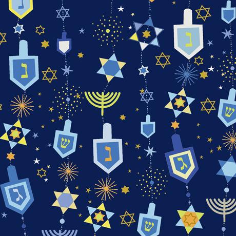 QT Fabrics Hanukkah Greetings Hanukkah Motifs Navy 1649-28358-N
