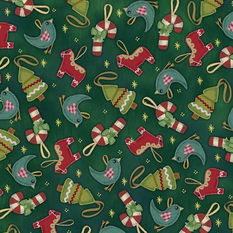 QT Fabrics Happiness is Homemade Ornaments Green 1649-28909-F