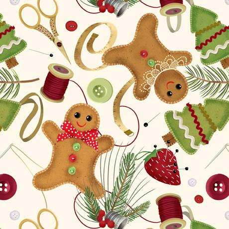 QT Fabrics Happiness is Homemade Sewing & Christmas Toss Cream 1649-28908-E