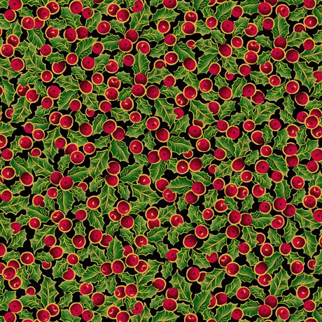 QT Fabrics Lavish Poinsettias Packed Berries Black 1649-28942-J