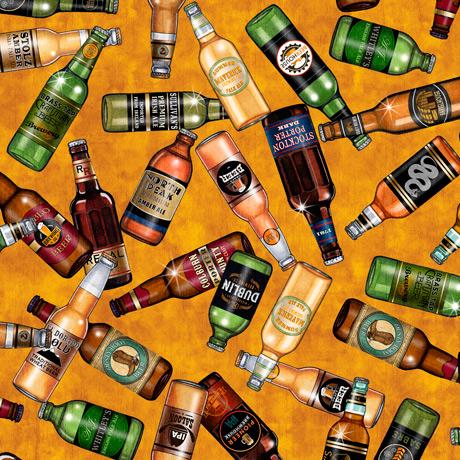 QT Fabrics On Tap Beer Bottles Tan 1649 28421 S