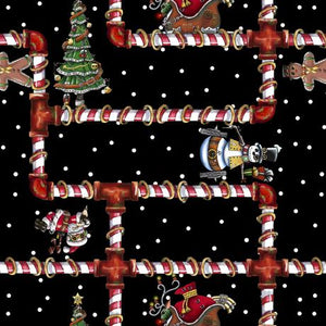 QT Fabrics Steampunk Christmas Black Candy Cane Pipes 1649-28903-J