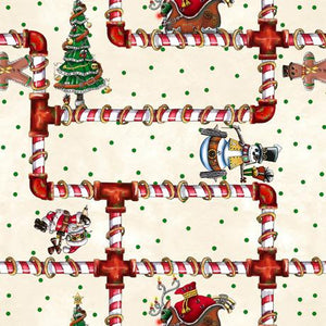 QT Fabrics Steampunk Christmas White Candy Cane Pipes 1649-28903-E