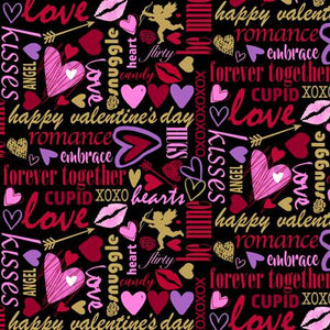QT Fabrics  Sweethearts Valentine Lingo Black  1649 28047 J