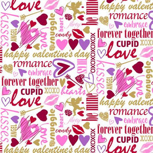 QT Fabrics  Sweethearts Valentine Lingo White  1649 28047 Z