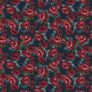 RJR Fabrics Maison des Roses Camellia Bloom Moody Navy RJ5301-MN1