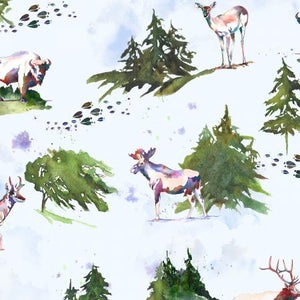 RJR Fabrics Wild and Wonderful Whereve I May Roam Snow Flurry TM101-SF1D