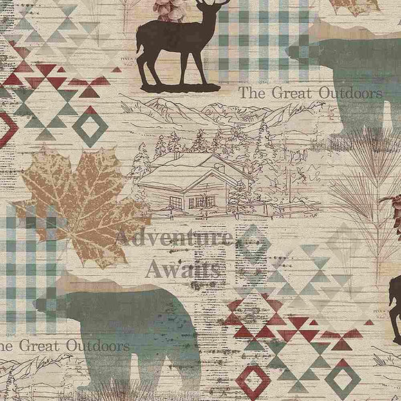 Timeless Treasure Cabin Adventure Animal Print Natural NATURE-CD1697