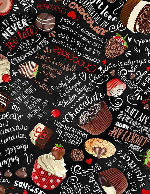 Timeless Treasures Chocolate Lover Text  GAIL-C1085 BLACK