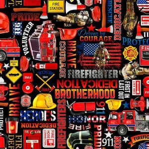 Timeless Treasures Firefighter Equipment FIRE-CD1987 BLACK