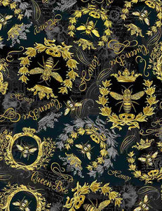 Timeless Treasures Queen Bee Golden Crests Black BEE-CD1353 BLACK