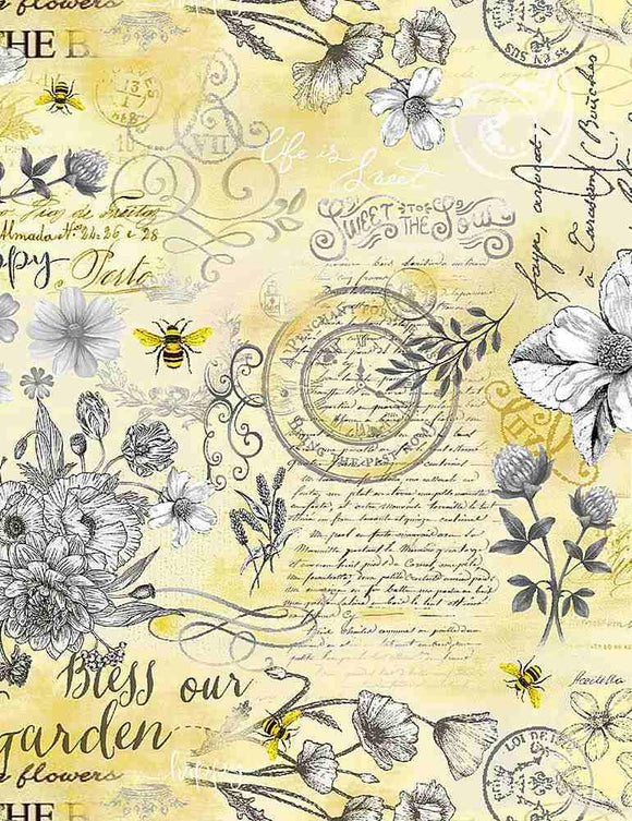 Timeless Treasures Queen Bee Old Fashioned Text BEE-CD1356 HONEY