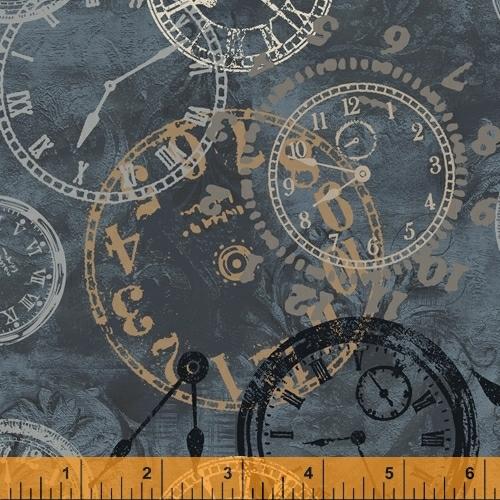 Windham Fabrics On Time Flannel Blue Clocks 37357F 6