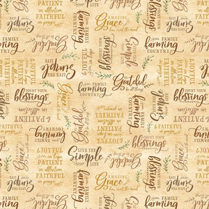 Wilmington Prints Farmstead Gold Words 82562-528