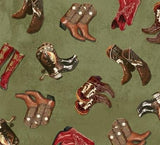 Windham Fabrics American Cowboy Green Boots 39675-3